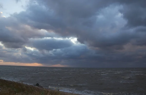 Noite Mar Azov Começa Uma Forte Tempestade — Fotografia de Stock