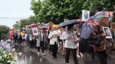 Primorsko-Akhtarsk, Rusya, 9 Mayıs 2018: Zafer günü kutlama Mayıs 9. Ölümsüz alayın zafer günü