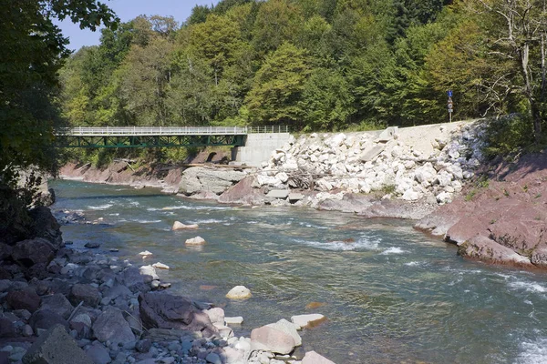 Beautiful landscape with river and mountains. The Belay river is in the North Caucasus,Krasnodar Krai