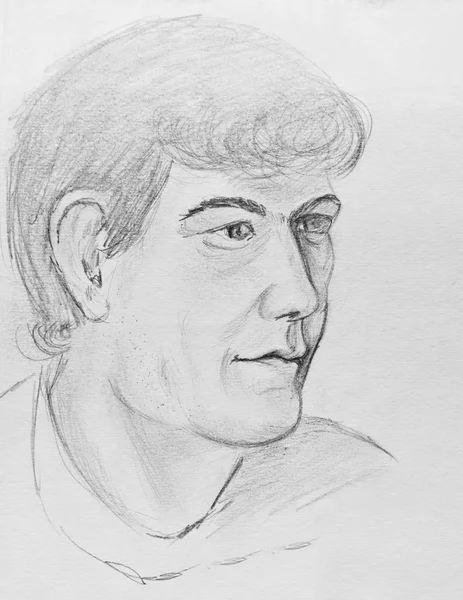 一个年轻人的肖像 纸上的铅笔画 — 图库照片