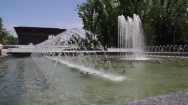 Krasnodar, Rusya Federasyonu - May25, 2018: Çeşme ve heykel Krasnodar İskender Bulvarı'nda 