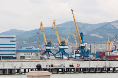 Rusya, Novorossiysk - 30 Haziran 2013: Novorossiysk sayısı ticari liman. Novorossiysk Güney Rusya'nın Karadeniz kıyısında büyük bir şehirdir