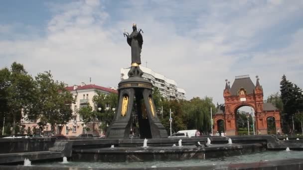 Krasnodar Rusia Agosto 2016 Monumento Santísima Grandemartyress Catherine Santa Grandemartyress — Vídeos de Stock