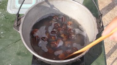 Üzüm salyangoz hazırlanması. Salyangoz bir tencerede pişer