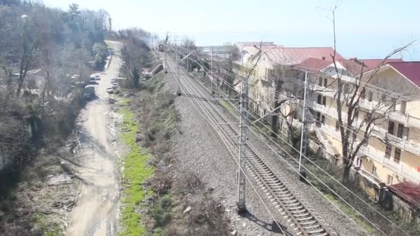 Sochi Ryssland Mars 2016 Ovanifrån Ett Tåg Rörelse Järnvägen — Stockvideo