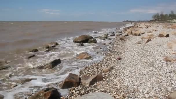 Mar Tormentoso Costa Rocosa Orilla Del Mar Azov Región Krasnodar — Vídeos de Stock