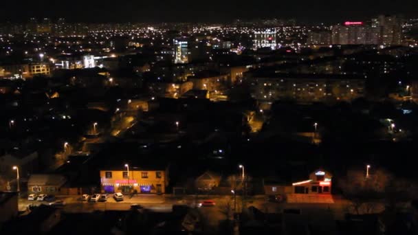Bovenaanzicht Van Stad Van Krasnodar Nachts Rusland — Stockvideo