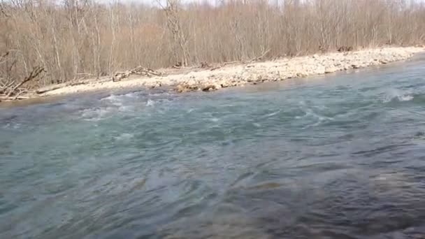 Taiga Floden Tidigt Våren Mulen Dag — Stockvideo
