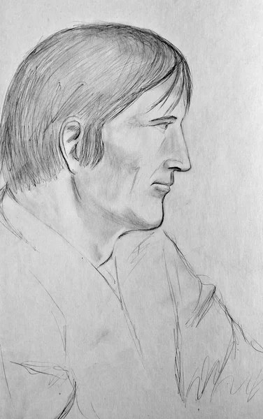 Portrait Homme Non Souriant Dessin Crayon Sur Papier — Photo