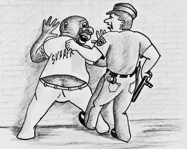 Allegory Racial Discrimination Police Officer Arrested Black Man Pencil Drawing — Stock Photo, Image