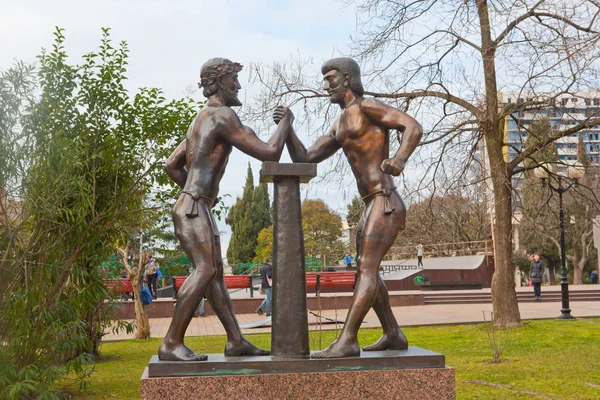 Soczi Rosja Lutego 2014 Starożytny Grecki Olimpijczyków Arm Wrestling Kompozycja — Zdjęcie stockowe