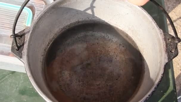 Metal Pot Water Put Gas Stove — Stock Video