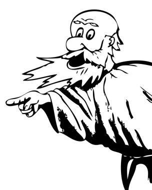 Onun parmak işaret öfke içinde sakallı adam. Karikatür