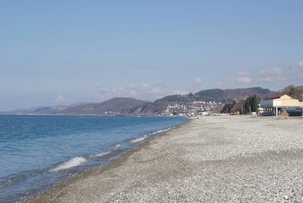 Sochi Russia March 2017 Deserted Beach Early Spring Black Sea — Stock Photo, Image