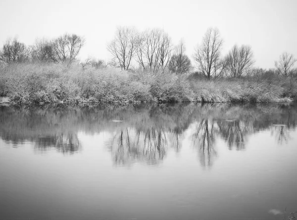 Зимова Річка Ранній Туманний Ранок — стокове фото