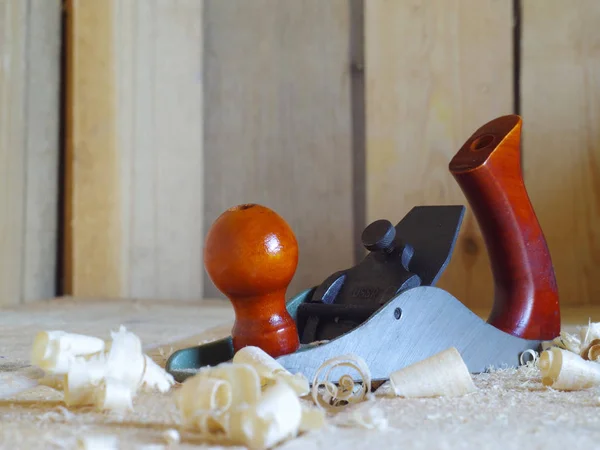 Joiner Plane Wooden Surface Close — Stock Photo, Image