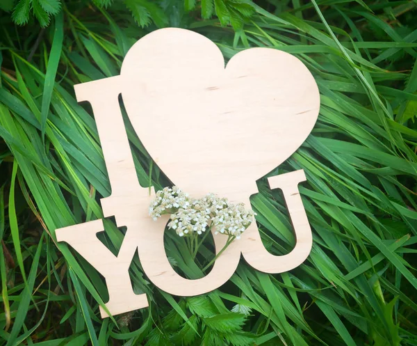 愛しています グリーティング カード 木製のバレンタイン — ストック写真
