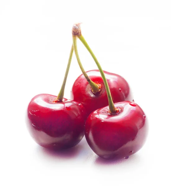 Cerises Rouges Sur Fond Blanc — Photo