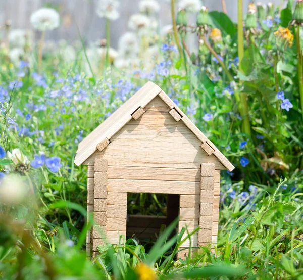 Toy Wooden House Grass — Stock Photo, Image