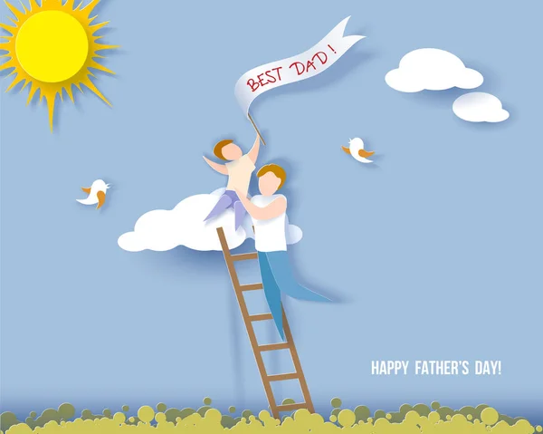 Happy fathers day card. Paper cut style. — Stock Vector