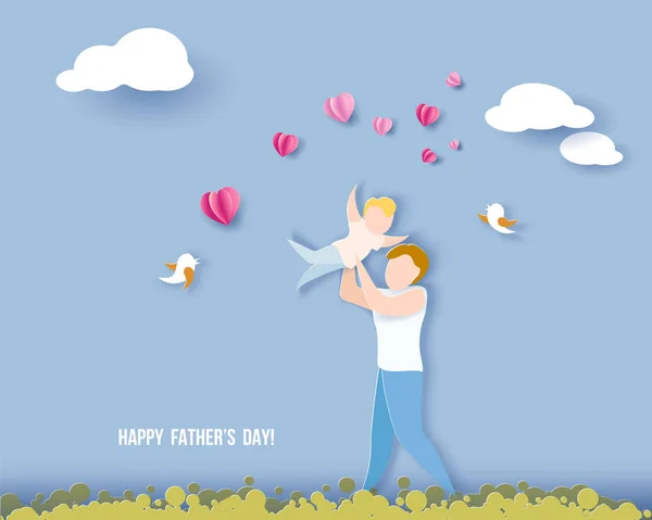 Happy fathers day card. Paper cut style. — Stock Vector