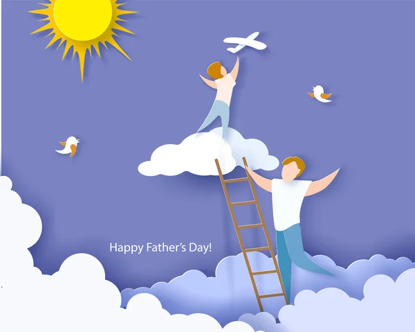 Happy fathers day card. Paper cut style. — Stock Vector