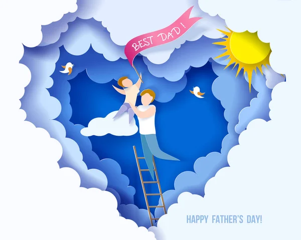 Happy fathers day card. Paper cut style. — Stock Vector