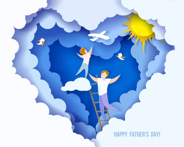 Happy fathers day card. Paper cut style. — Stock Vector