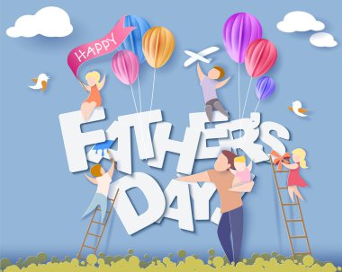 Mutlu Babalar günü kartı. Tarzı kağıt kesme.