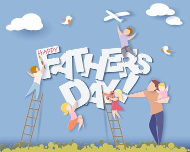 Mutlu Babalar günü kartı. Tarzı kağıt kesme.