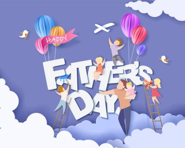 Mutlu Babalar günü kartı. Tarzı kağıt kesme.