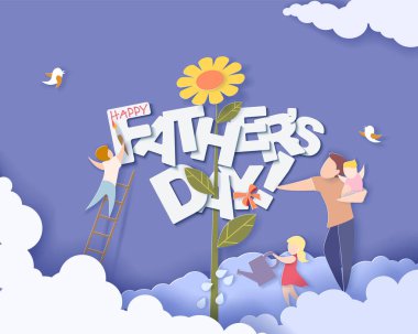 Mutlu Babalar günü kartı. Tarzı kağıt kesme.