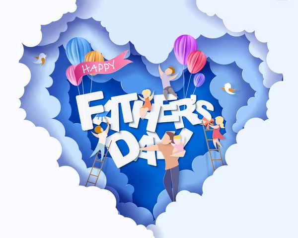 Happy fathers day card. Paper cut style. — Stock Vector