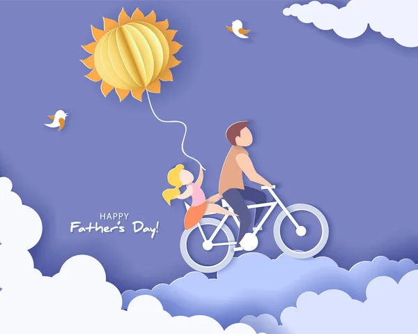 Happy fathers day card. Paper cut style. — Stock Vector