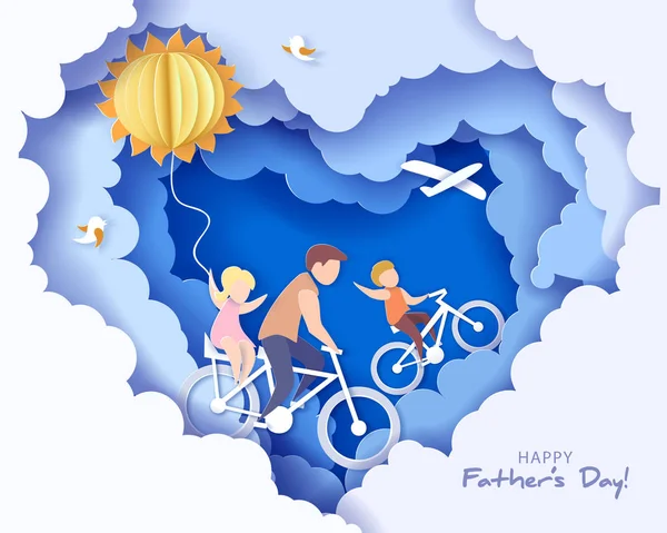 Happy fathers day card. Paper cut style. — Stock Vector