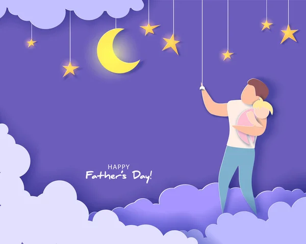 Happy fathers day card. Paper cut style. — Stock Vector