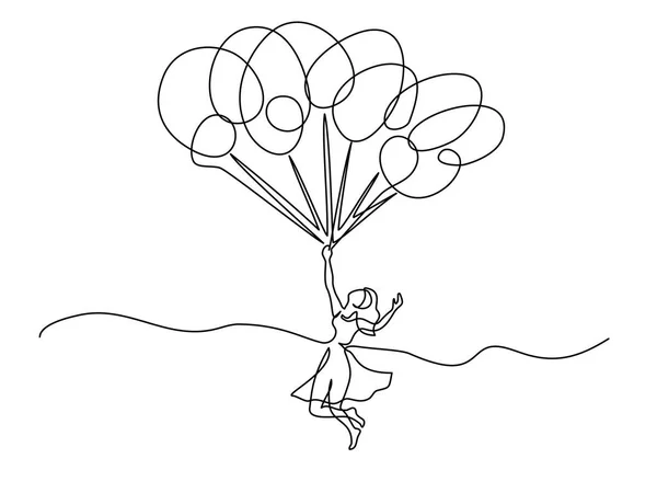 Belle jeune femme tenant des ballons et volant — Image vectorielle