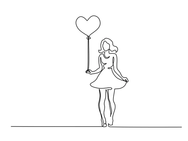 Όμορφη νεαρή γυναίκα κρατώντας μπαλόνι καρδιά — Διανυσματικό Αρχείο