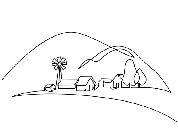 Paysage avec village sur colline — Image vectorielle