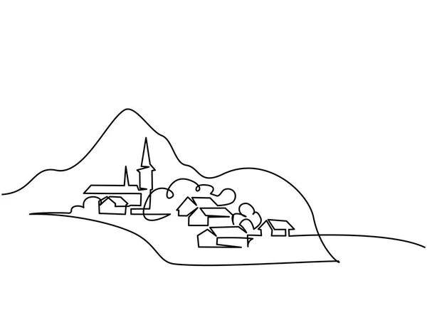 Пейзаж з селом на пагорбі — стоковий вектор