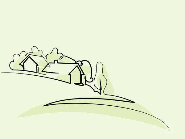 Paysage avec village sur colline — Image vectorielle