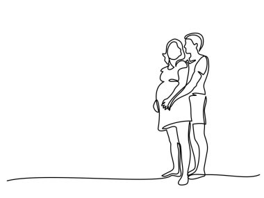 Happy pregnant woman walking with her husband clipart