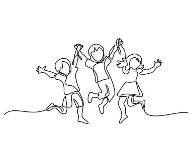 Happy jumping children holding hands clipart