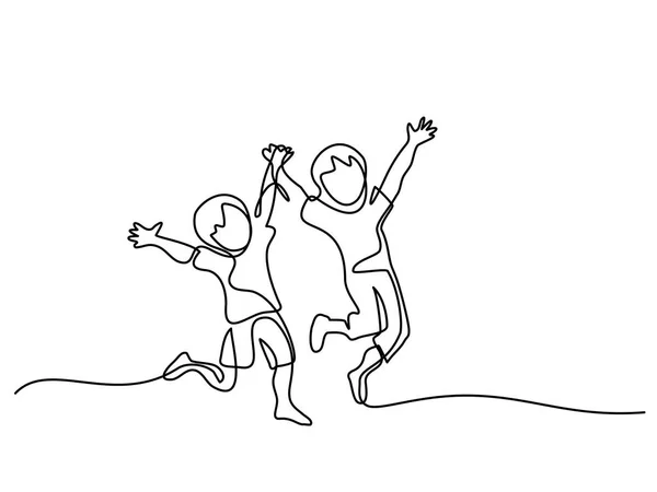 Happy jumping crianças de mãos dadas — Vetor de Stock
