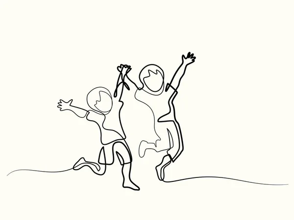 Felice salto bambini che si tengono per mano — Vettoriale Stock