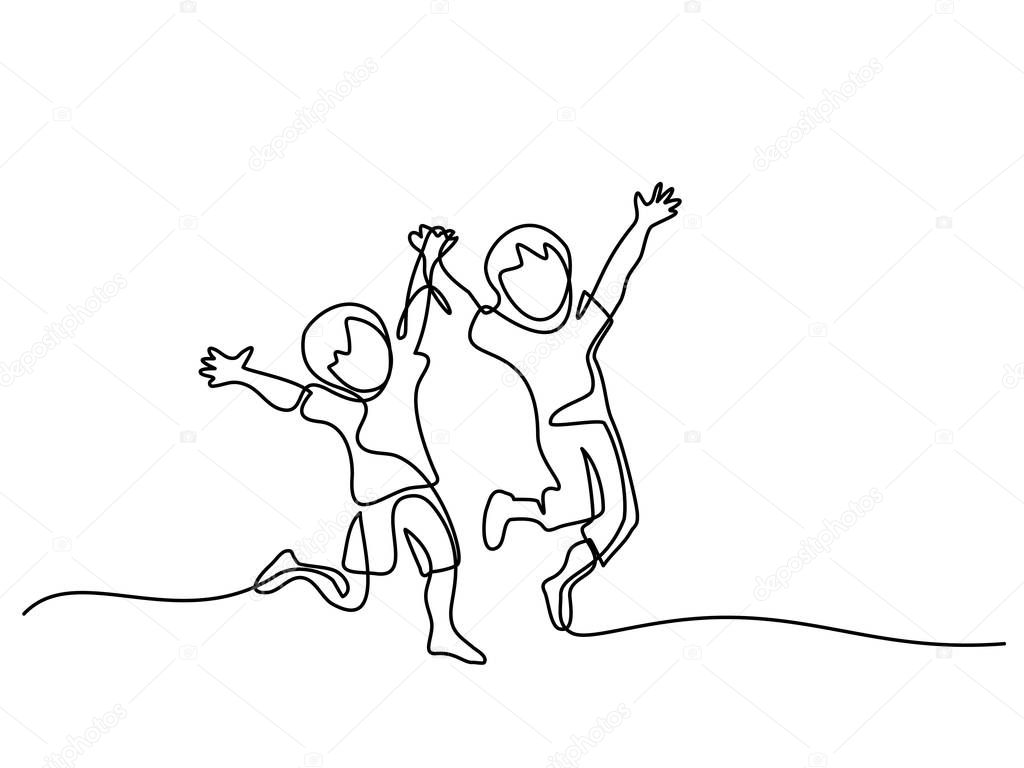 Happy jumping children holding hands