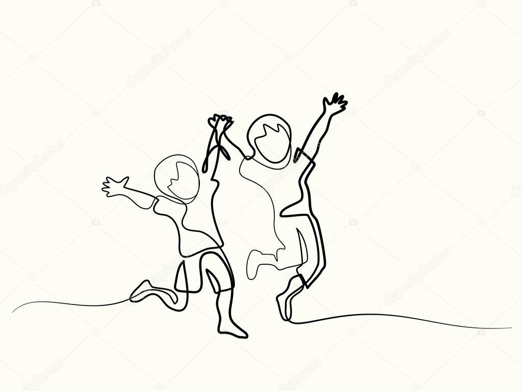 Happy jumping children holding hands