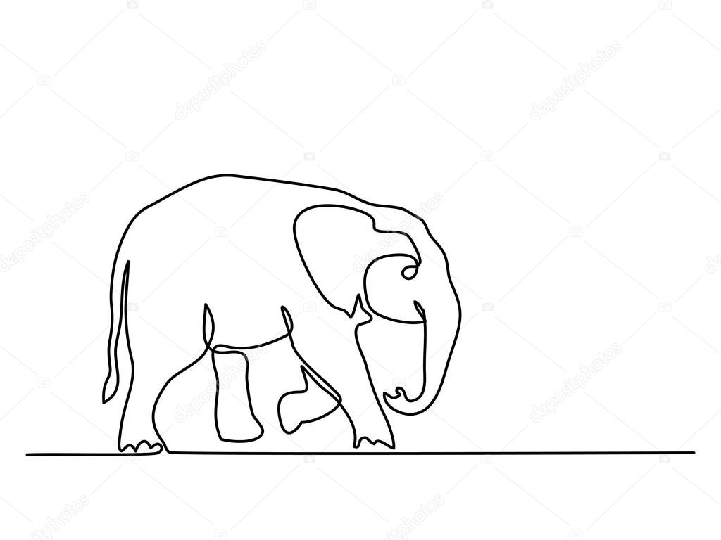 Continuous line drawing. Baby Elephant walking symbol. Logo of the elephant. Vector illustration