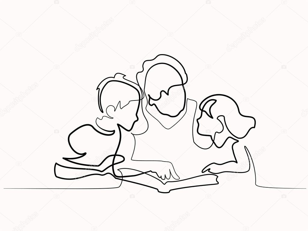 Grandmother reading book with her grandchildren