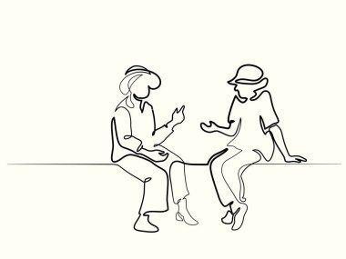 Two sitting old women talking clipart